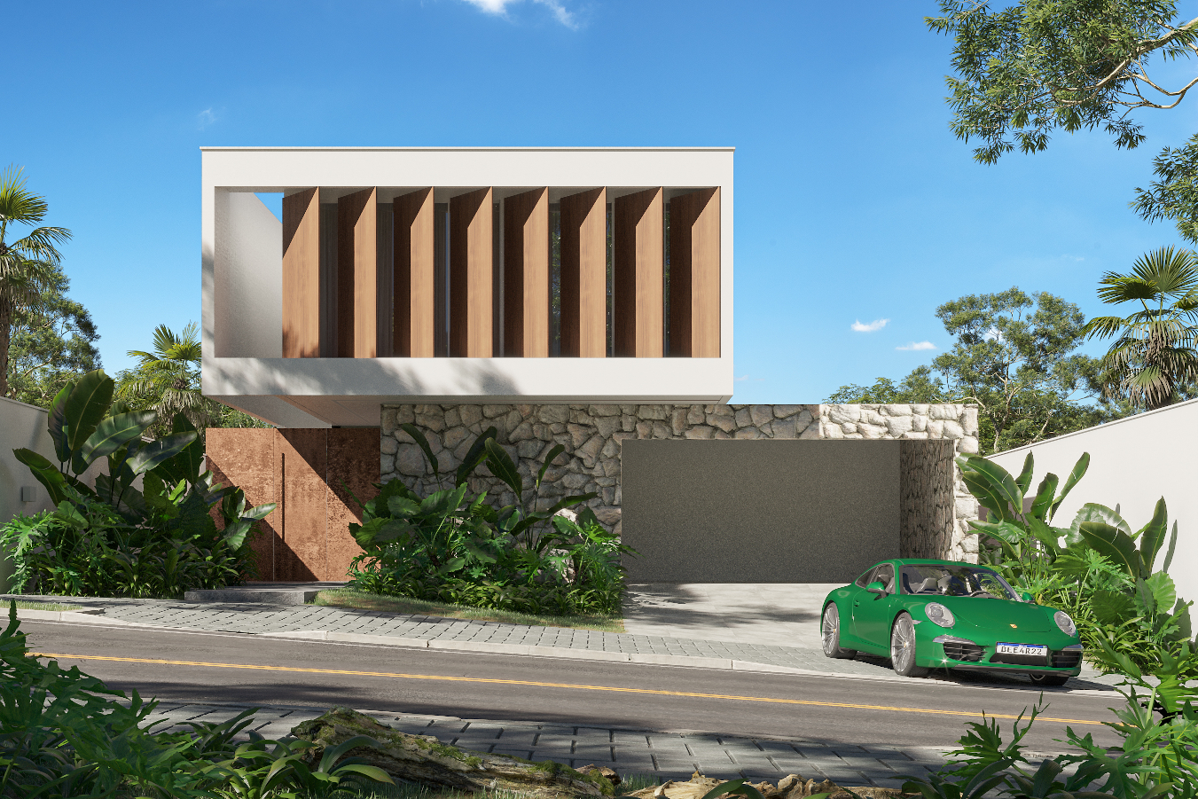 fachada casa contemporanea madeira aço cortein tropical marajoara jundiaí