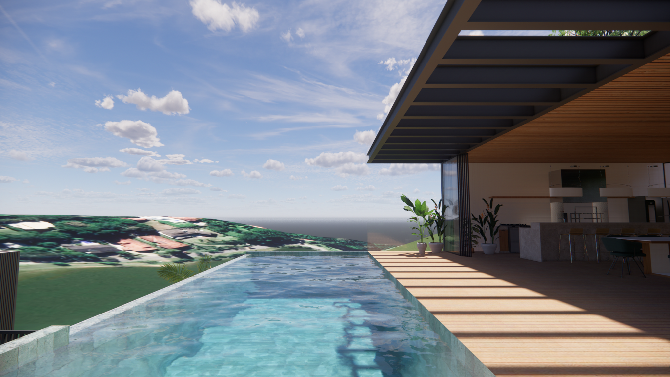 vista da piscina com borda infinita na cobertura de casa no capital ville com arquitetura contemporanea