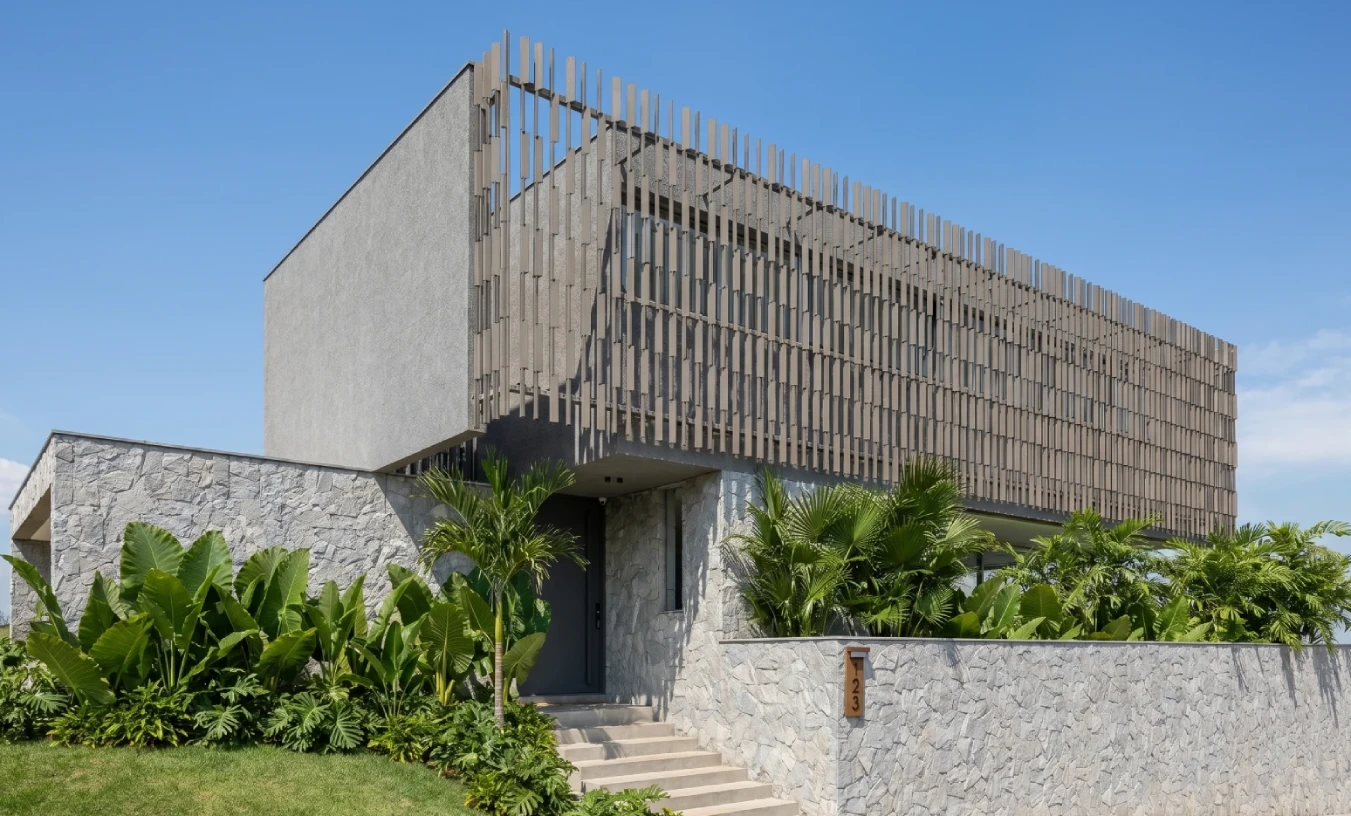 vista da fachada de casa com arquitetura contemporânea em Jundiaí